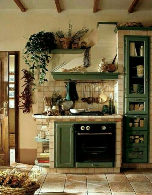 cucina in muratura verde